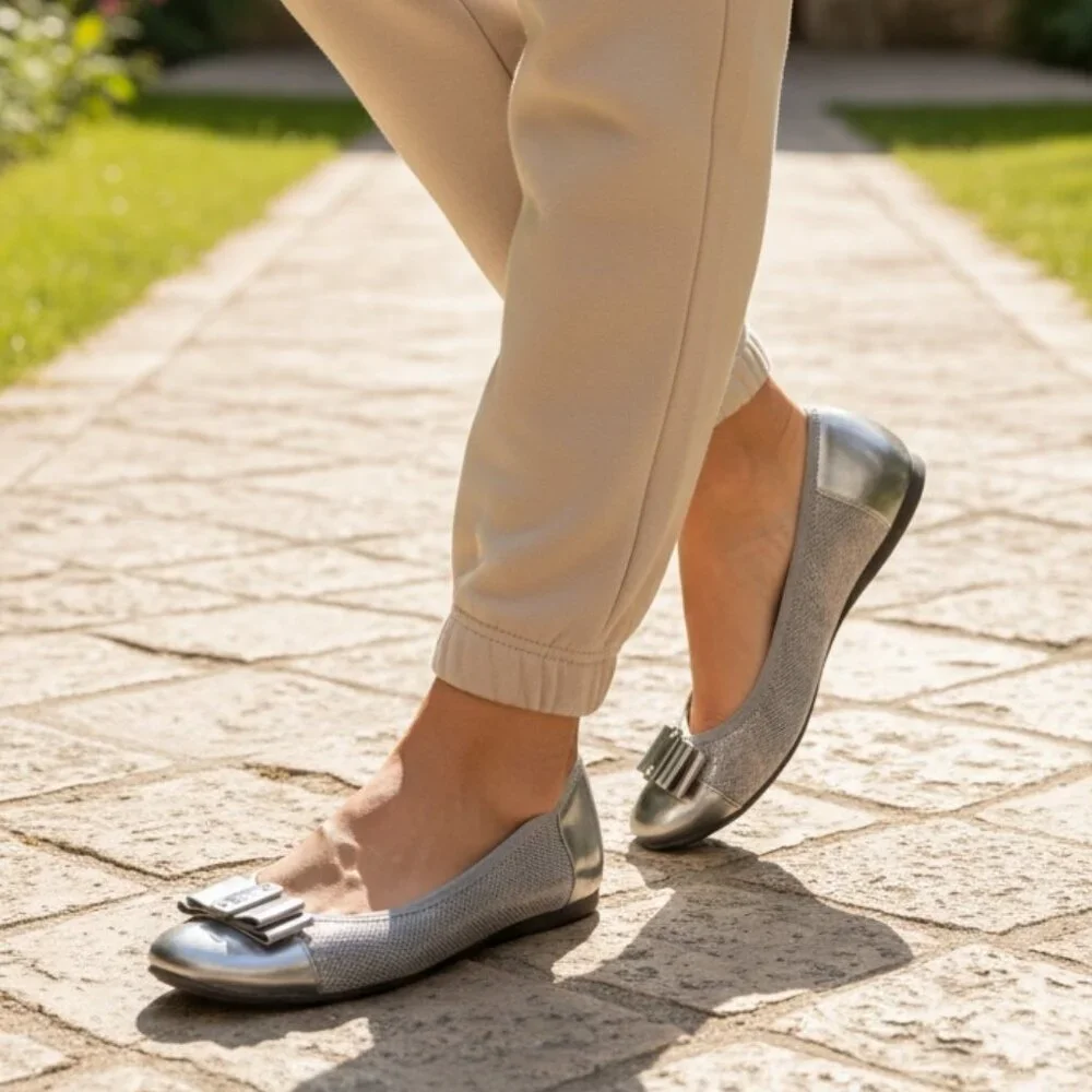 AK Anne Klein‎ Sport Metallic Silver Ballet Flats Sz 7 #330K